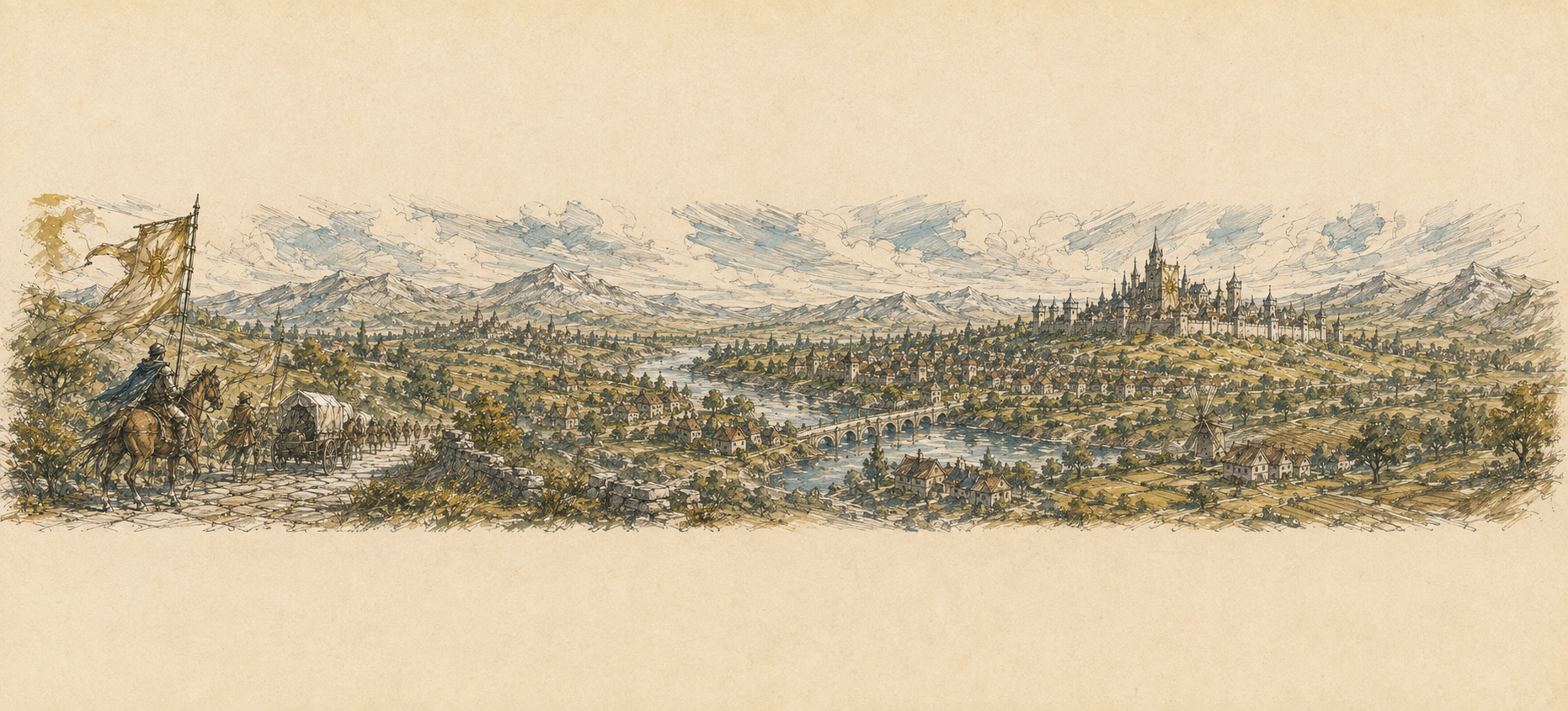 Oil painting of the fantasy kingdom of Aurelme